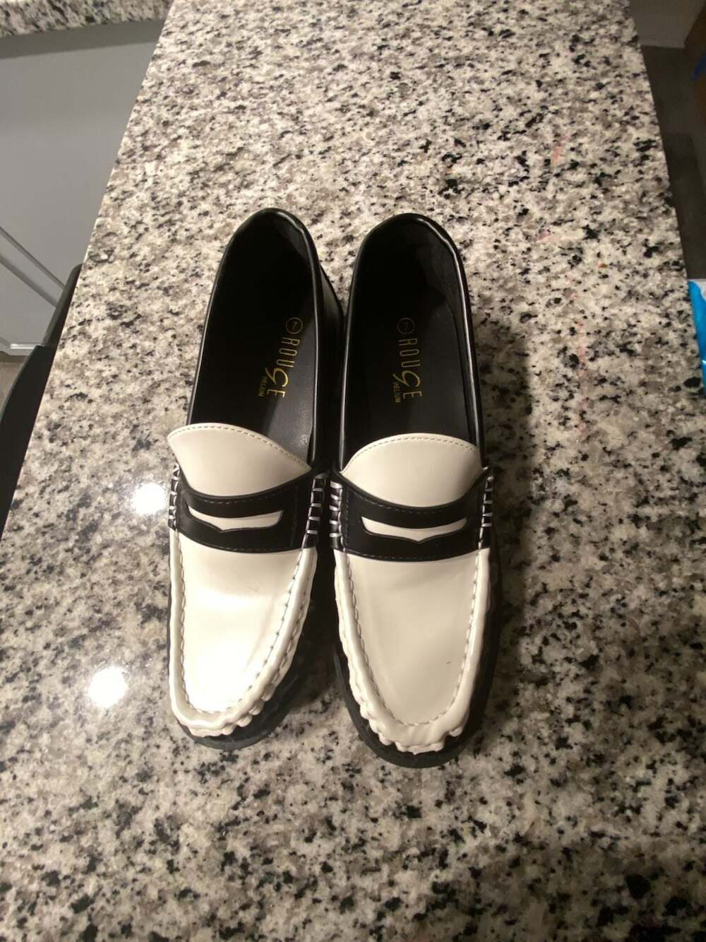 Rouge Helium Path-01 Black and White Colorblock Penny Loafers